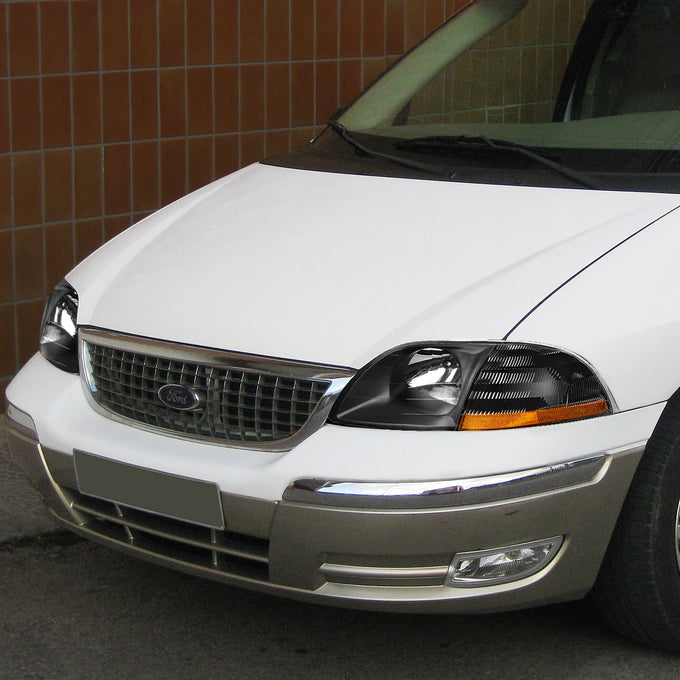 D-Motoring - Headlights - Black Housing - Clear Lens - Amber Corner - Plug-n-Play - Pair - 99-03 Ford Windstar - 7