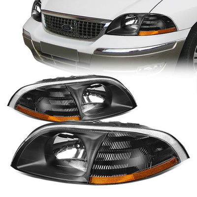 99-03 Ford Windstar Headlights - Black Housing - Clear Lens - Amber Corner - Plug-n-Play - Pair