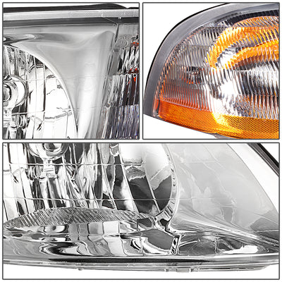 D-Motoring - Headlights - Chrome Housing - Amber Corner - Plug-n-Play - Pair - 99-03 Ford Windstar - 4
