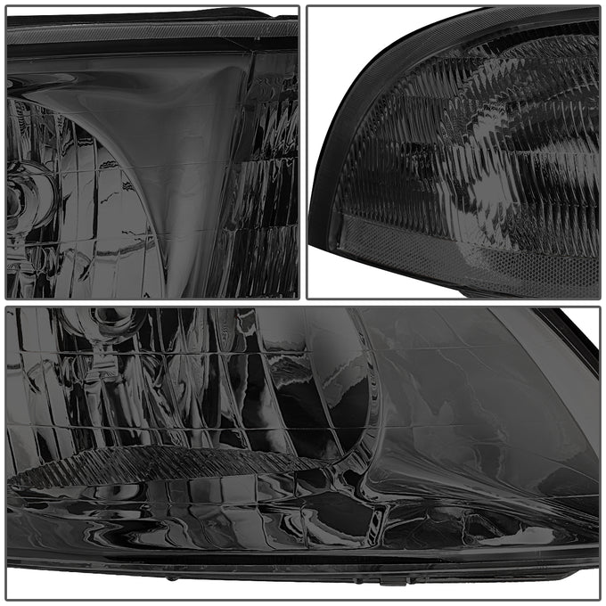 D-Motoring - Headlights - Smoked Housing - Smoked Lens - Clear Corner - Plug-n-Play - Pair - 99-03 Ford Windstar - 4