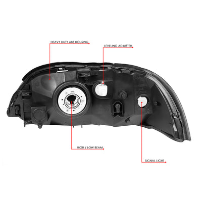 D-Motoring - Headlights - Smoked Housing - Smoked Lens - Clear Corner - Plug-n-Play - Pair - 99-03 Ford Windstar - 6