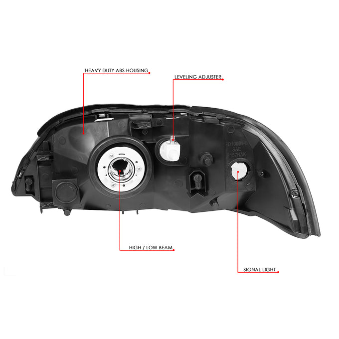D-Motoring - Headlights - Smoked Housing - Smoked Lens - Clear Corner - Plug-n-Play - Pair - 99-03 Ford Windstar - 6