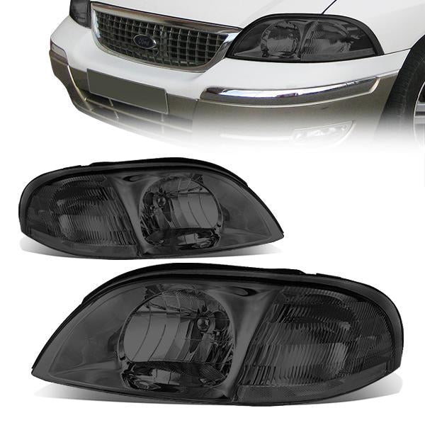 99-03 Ford Windstar Headlights - Smoked Housing - Smoked Lens - Clear Corner - Plug-n-Play - Pair