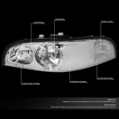 D-Motoring - Headlights - Chrome Housing - Clear Lens - Clear Corner - Plug-n-Play - Pair - 97-05 Buick Park Avenue - 2
