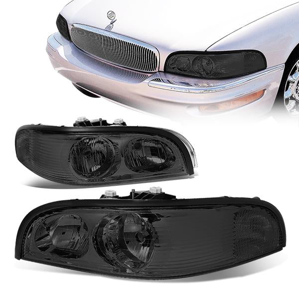 97-05 Buick Park Avenue Headlights - Smoked Lens - Clear Corner - Plug-n-Play - Pair