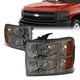 07-14 Chevy Silverado 1500 2500 3500 Models Headlights - Smoked Housing - Amber Corner - Plug-n-Play - Pair
