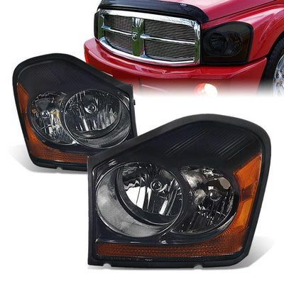 04-06 Dodge Durango Headlights - Smoked Housing - Smoked Lens - Amber Corner - Plug-n-Play - Pair