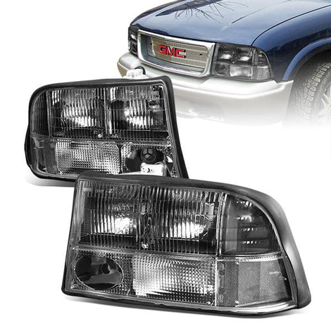 98-05 GMC Sonoma Jimmy Oldsmobile Bravada Headlights - Black Housing - Clear Corner - Plug-n-Play - Pair