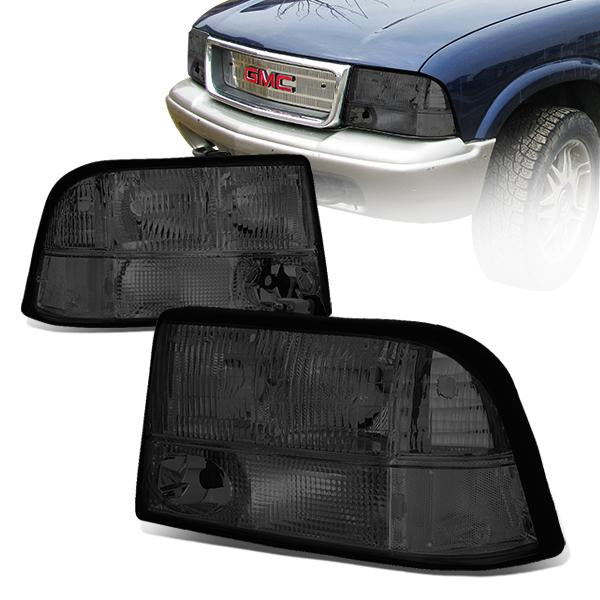 98-04 GMC Jimmy Sonoma Oldsmobile Bravada Headlights - Smoked Housing - Smoked Lens - Clear Corner - Plug-n-Play - Pair