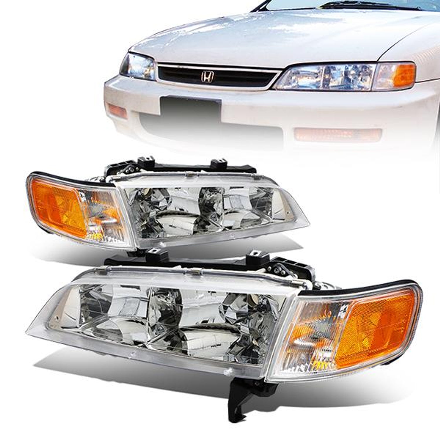 94-97 Honda Accord Headlights - Chrome Housing - Amber Corner - Plug-n-Play - Pair