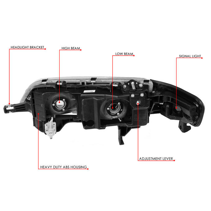 D-Motoring - Headlights - Chrome Housing - Clear Lens - Clear Corner - Plug-n-Play - Pair - 94-97 Honda Accord - 6
