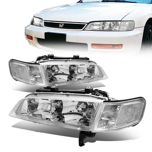 94-97 Honda Accord Headlights - Chrome Housing - Clear Lens - Clear Corner - Plug-n-Play - Pair