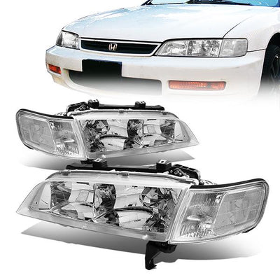 94-97 Honda Accord Headlights - Chrome Housing - Clear Lens - Clear Corner - Plug-n-Play - Pair
