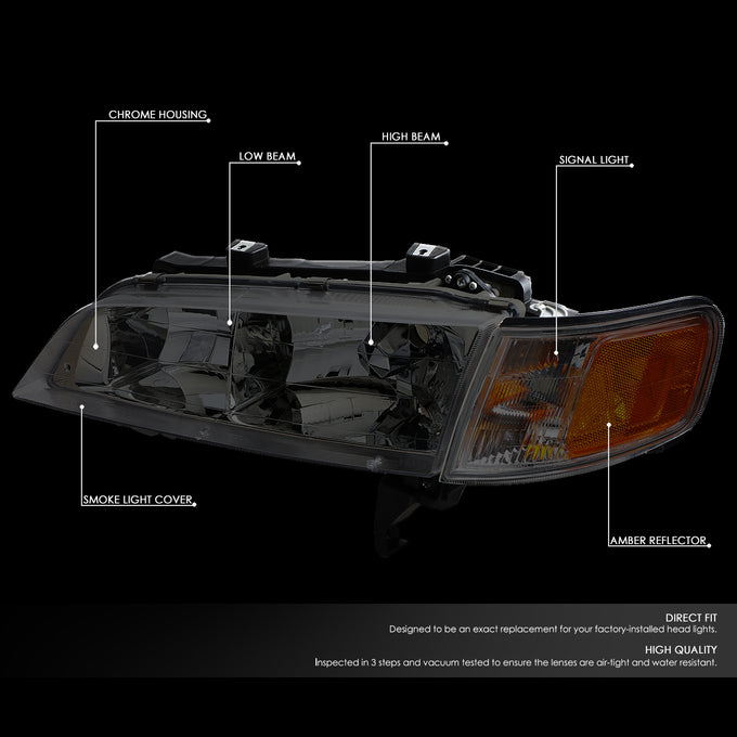 D-Motoring - 94-97 Honda Accord Headlights - Chrome Housing - Smoked Lens - Amber Corner - Plug-n-Play - Pair - 2