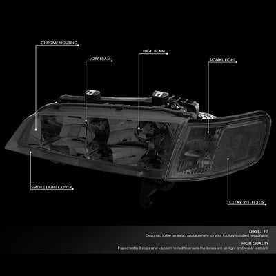 D-Motoring - 94-97 Honda Accord Headlights - Chrome Housing - Smoked Lens - Clear Corner - Plug-n-Play - Pair - 2