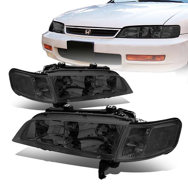 94-97 Honda Accord Headlights - Chrome Housing - Smoked Lens - Clear Corner - Plug-n-Play - Pair