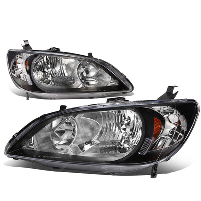 D-Motoring - Headlights - Black Housing - Amber Corner - Plug-n-Play - Pair - 04-05 Honda Civic 2/4 Door Models - 1