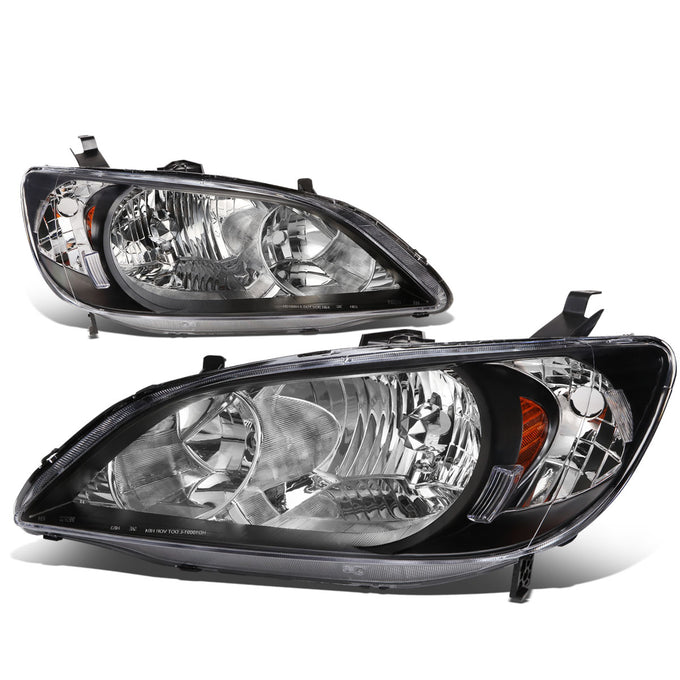 D-Motoring - Headlights - Black Housing - Amber Corner - Plug-n-Play - Pair - 04-05 Honda Civic 2/4 Door Models - 1