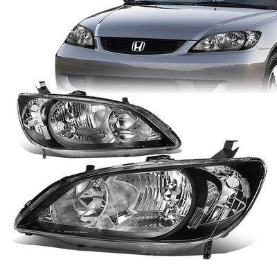 04-05 Honda Civic Headlights - Black Housing - Plug-n-Play - Pair