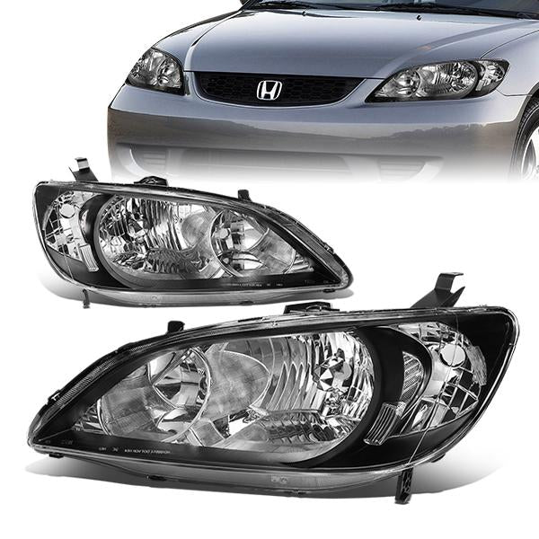 04-05 Honda Civic Headlights - Black Housing - Plug-n-Play - Pair