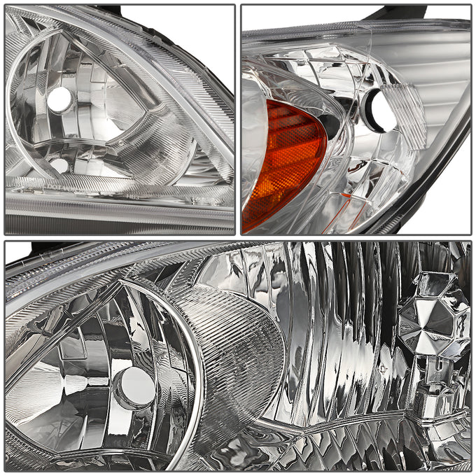 D-Motoring - Headlights - Chrome Housing - Amber Corner - Plug-n-Play - Pair - 04-05 Honda Civic 2/4 Door Models - 4