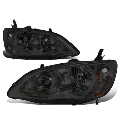 D-Motoring - 04-05 Honda Civic 2/4 Door Models  Headlights - Smoked Housing - Amber Reflector - Plug-n-Play - Pair - 1
