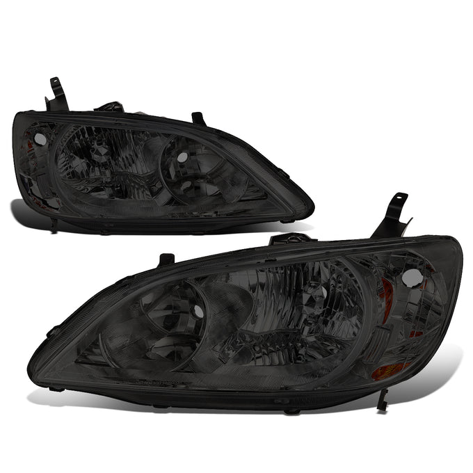 D-Motoring - 04-05 Honda Civic 2/4 Door Models  Headlights - Smoked Housing - Amber Reflector - Plug-n-Play - Pair - 1