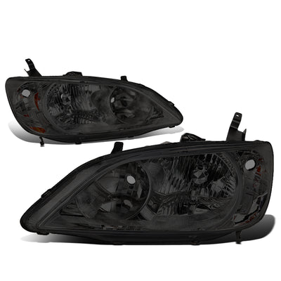 D-Motoring - 04-05 Honda Civic 2/4 Door Models  Headlights - Smoked Housing - Amber Reflector - Plug-n-Play - Pair - 2