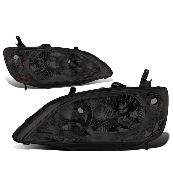 D-Motoring - 04-05 Honda Civic 2/4 Door Models  Headlights - Smoked Housing - Amber Reflector - Plug-n-Play - Pair - 2