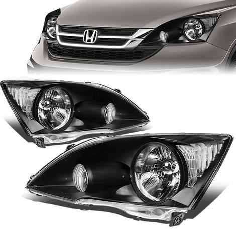 07-11 Honda CRV Headlights - Black Housing - Clear Lens - Clear Corner - Plug-n-Play - Pair