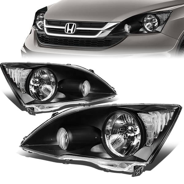 07-11 Honda CRV Headlights - Black Housing - Clear Lens - Clear Corner - Plug-n-Play - Pair
