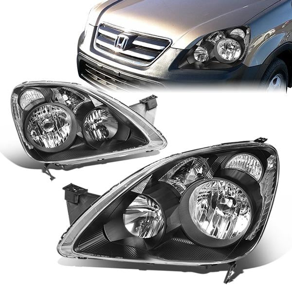 05-06 Honda CRV Headlights - Black Housing - Smoked Lens - Clear Corner - Plug-n-Play - Pair