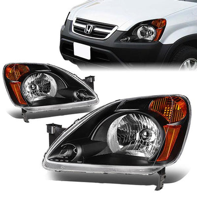 02-04 Honda CR-V Headlights - Black Housing - Amber Corner - Plug-n-Play - Pair