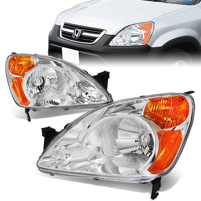 02-04 Honda CR-V Headlights - Chrome Housing - Amber Corner - Plug-n-Play - Pair