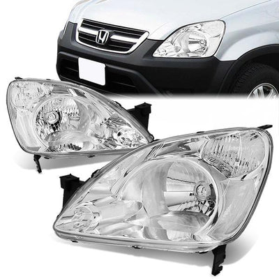 02-04 Honda CR-V Headlights - Chrome Housing - Clear Lens - Clear Corner - Plug-n-Play - Pair