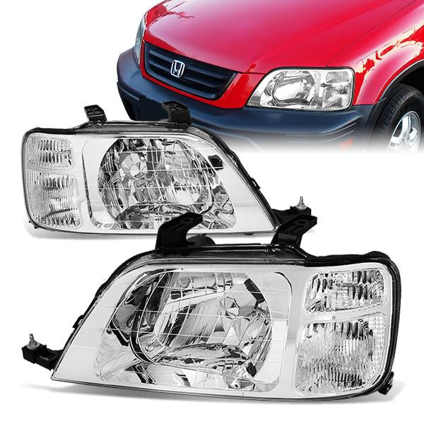 97-01 Honda CRV Headlights - Chrome Housing - Clear Corner - Plug-n-Play - Pair