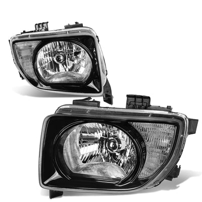 D-Motoring - Headlights - Black Housing - Clear Corner - Plug-n-Play - Pair - 03-08 Honda Element - 1