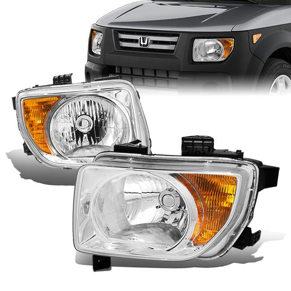 03-08 Honda Element Headlights - Chrome Housing - Amber Corner - Plug-n-Play - Pair