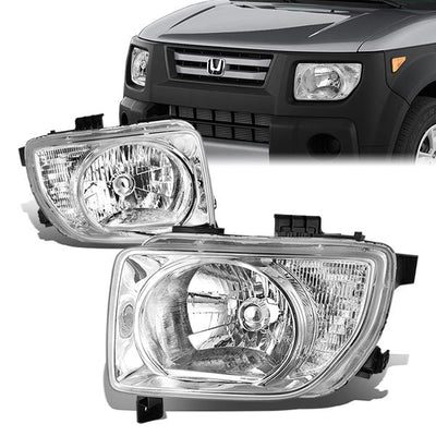 03-08 Honda Element Headlights - Chrome Housing - Clear Lens - Clear Corner - Plug-n-Play - Pair