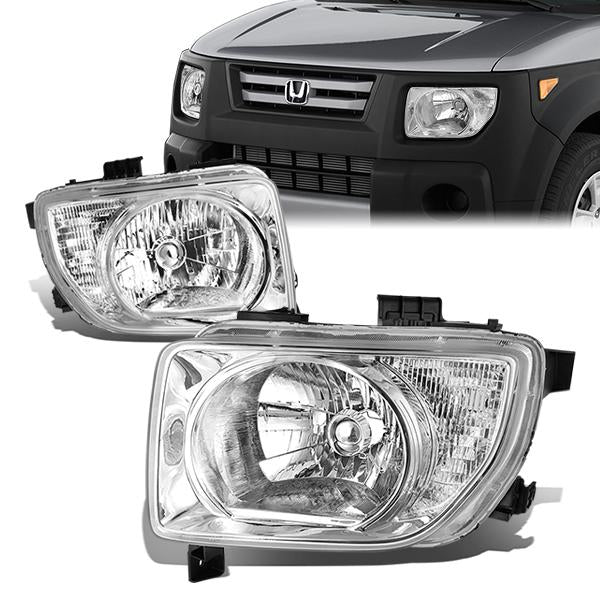 03-08 Honda Element Headlights - Chrome Housing - Clear Lens - Clear Corner - Plug-n-Play - Pair