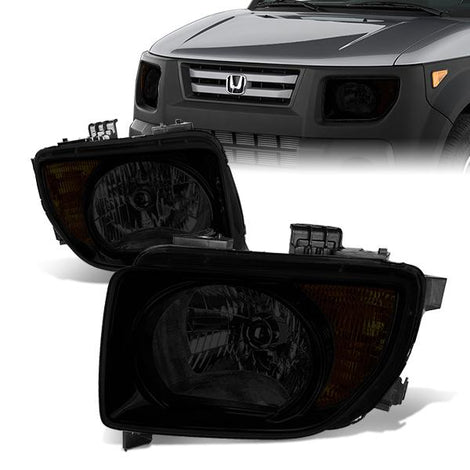 03-08 Honda Element Headlights - Smoked Housing - Smoked Lens - Amber Corner - Plug-n-Play - Pair