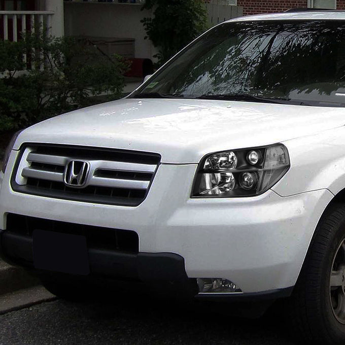 D-Motoring - Headlights - Black Housing - Clear Corner - Projector - Plug-n-Play - Pair - 06-08 Honda Pilot - 6