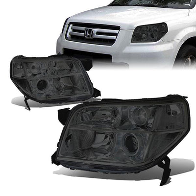 06-08 Honda Pilot Headlights - Smoked Housing - Smoked Lens - Clear Corner - Plug-n-Play - Pair