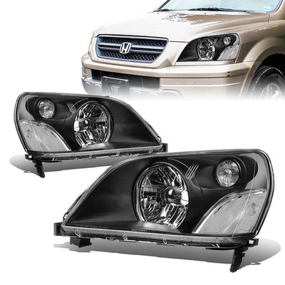 03-05 Honda Pilot Headlights - Black Housing - Clear Corner - Plug-n-Play - Pair