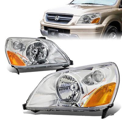 03-05 Honda Pilot Headlights - Chrome Housing - Amber Corner - Plug-n-Play - Pair