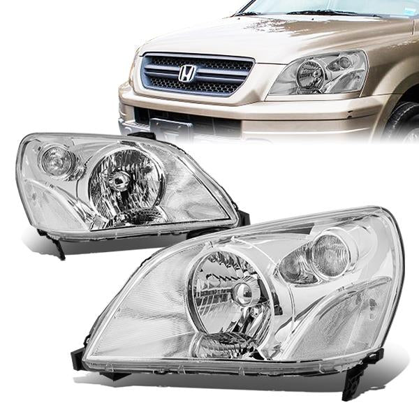 03-05 Honda Pilot Headlights - Chrome Housing - Clear Corner - Plug-n-Play - Pair