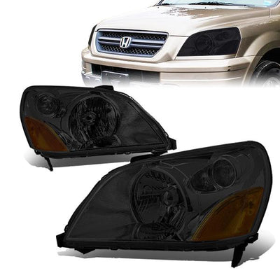 03-05 Honda Pilot Headlights - Smoked Lens - Amber Corner - Plug-n-Play - Pair
