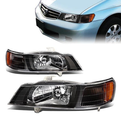 99-04 Honda Odyssey Headlights - Black Housing - Amber Corner - Plug-n-Play - Pair