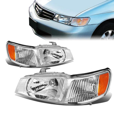 99-04 Honda Odyssey Headlights - Chrome Housing - Amber Corner - Plug-n-Play - Pair