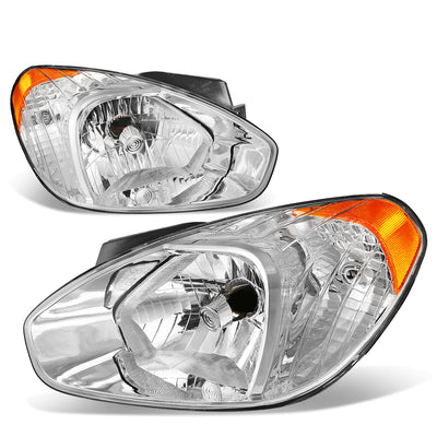 D-Motoring - Headlights - Chrome Housing - Amber Corner - Plug-n-Play - Pair - 07-11 Hyundai Accent - 1